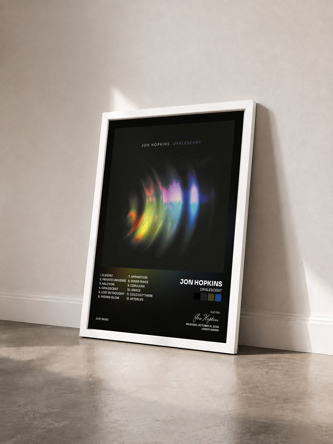 #blanc Tableau de l'album Opalescent de Jon Hopkins vu de trois quarts, cadre blanc
