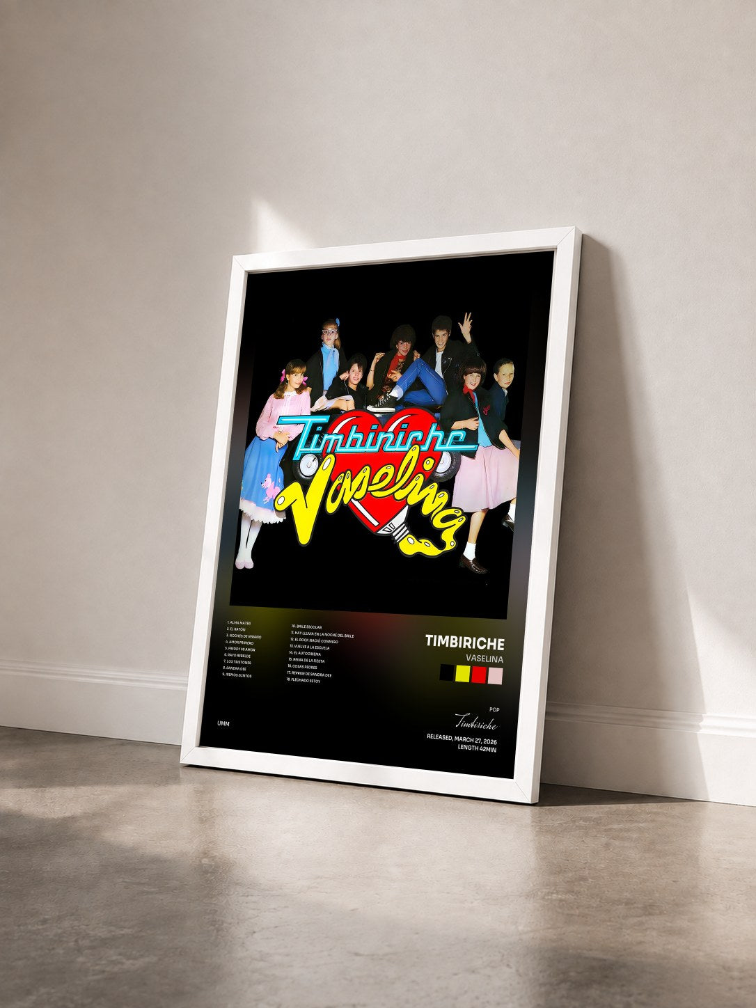 #blanc Tableau de l'album Vaselina de Timbiriche vu de trois quarts, cadre blanc