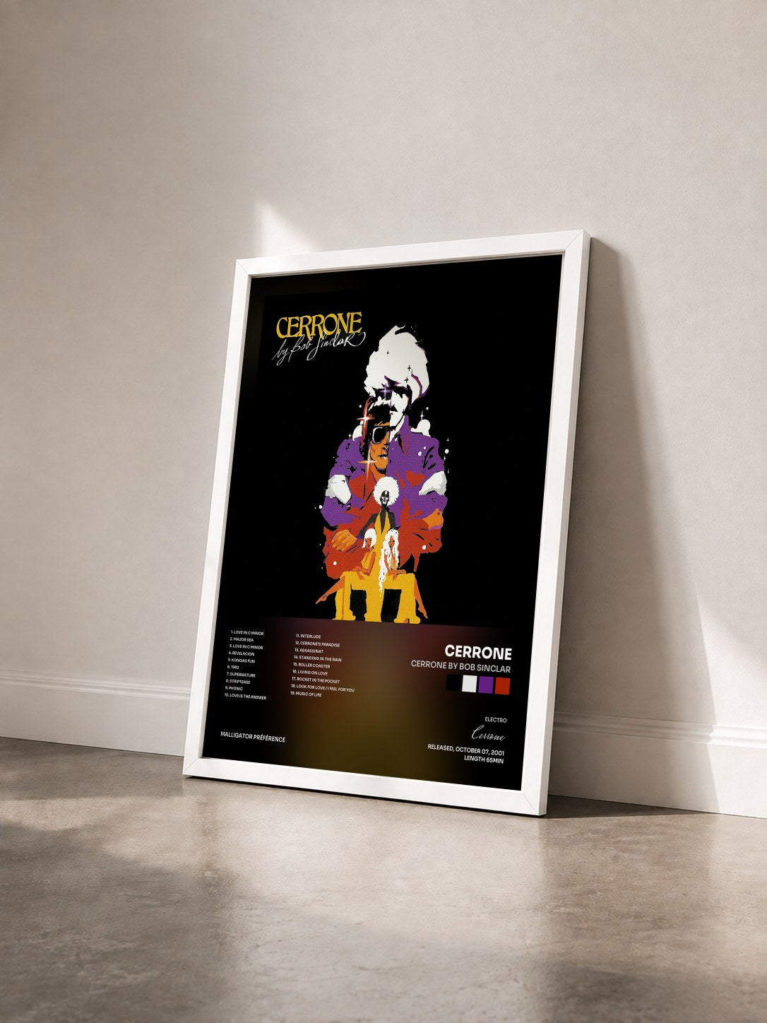 #blanc Tableau de l'album Cerrone by Bob Sinclar de Cerrone vu de trois quarts, cadre blanc