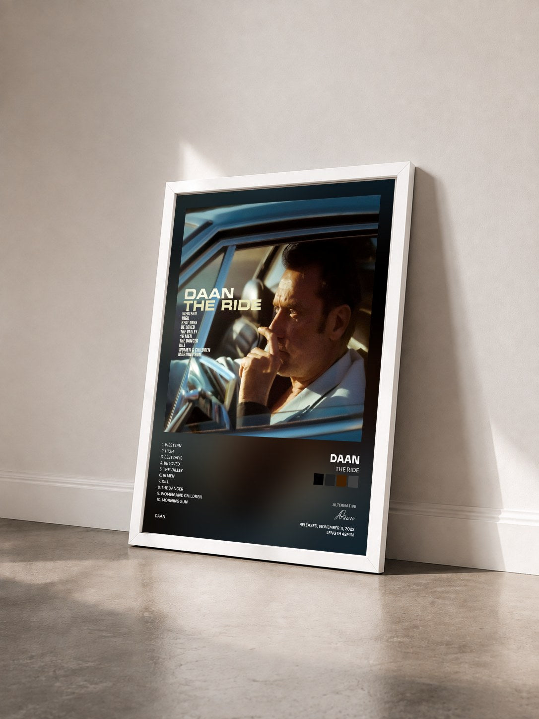 #blanc Tableau de l'album The Ride de Daan vu de trois quarts, cadre blanc