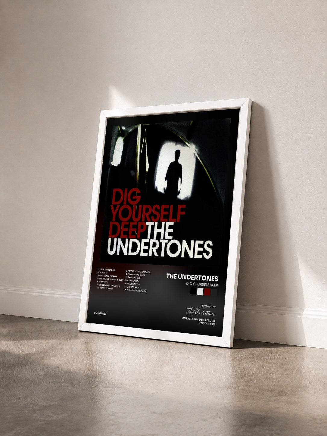 #blanc Tableau de l'album Dig Yourself Deep de The Undertones vu de trois quarts, cadre blanc