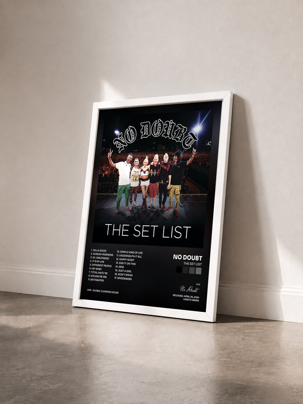 #blanc Tableau de l'album The Set List de No Doubt vu de trois quarts, cadre blanc