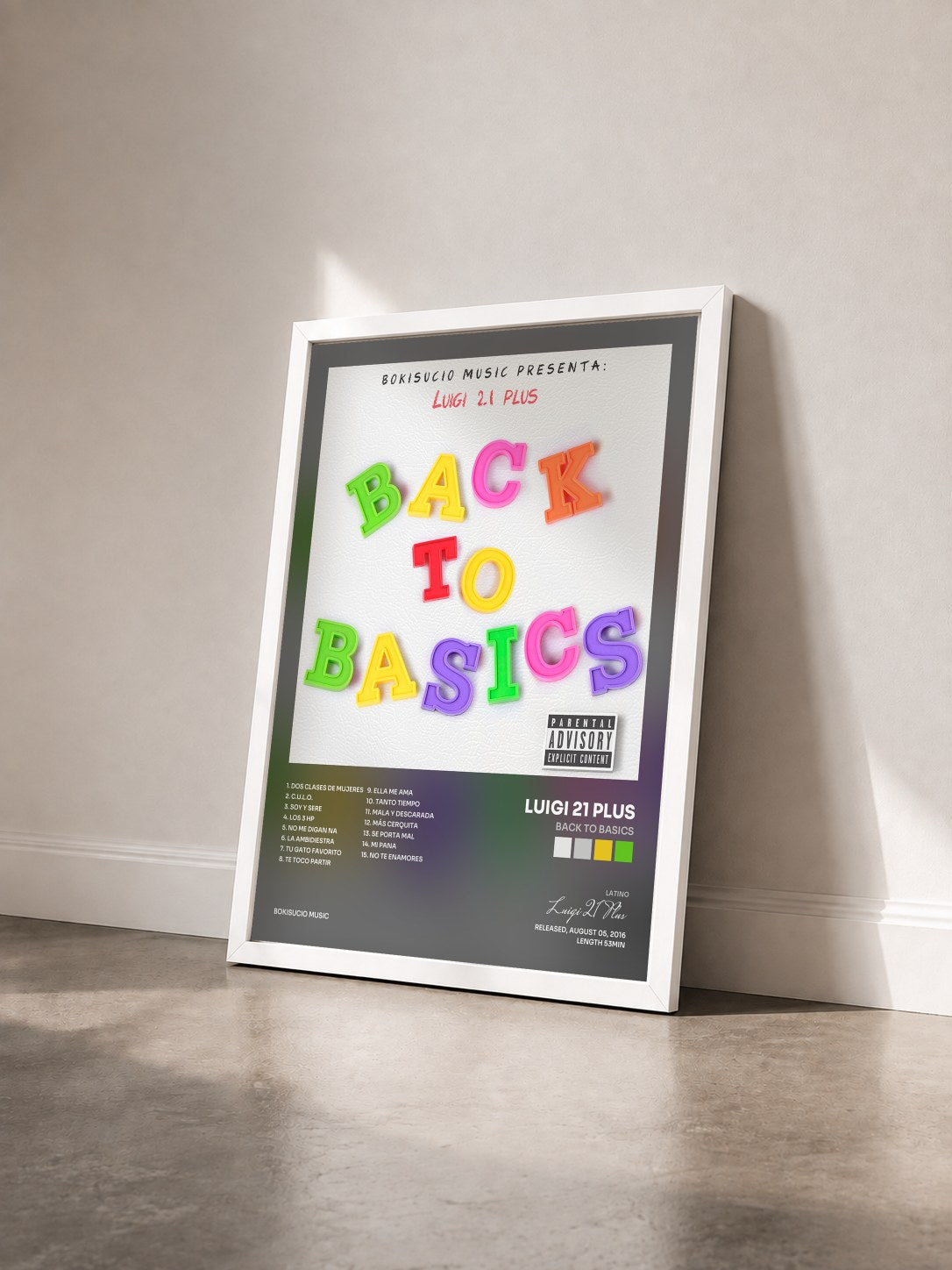 #blanc Tableau de l'album Back to Basics de Luigi 21 Plus vu de trois quarts, cadre blanc