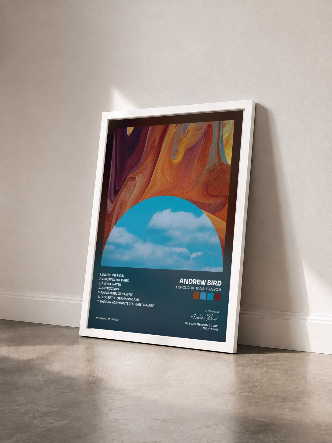 #blanc Tableau de l'album Echolocations: Canyon de Andrew Bird vu de trois quarts, cadre blanc
