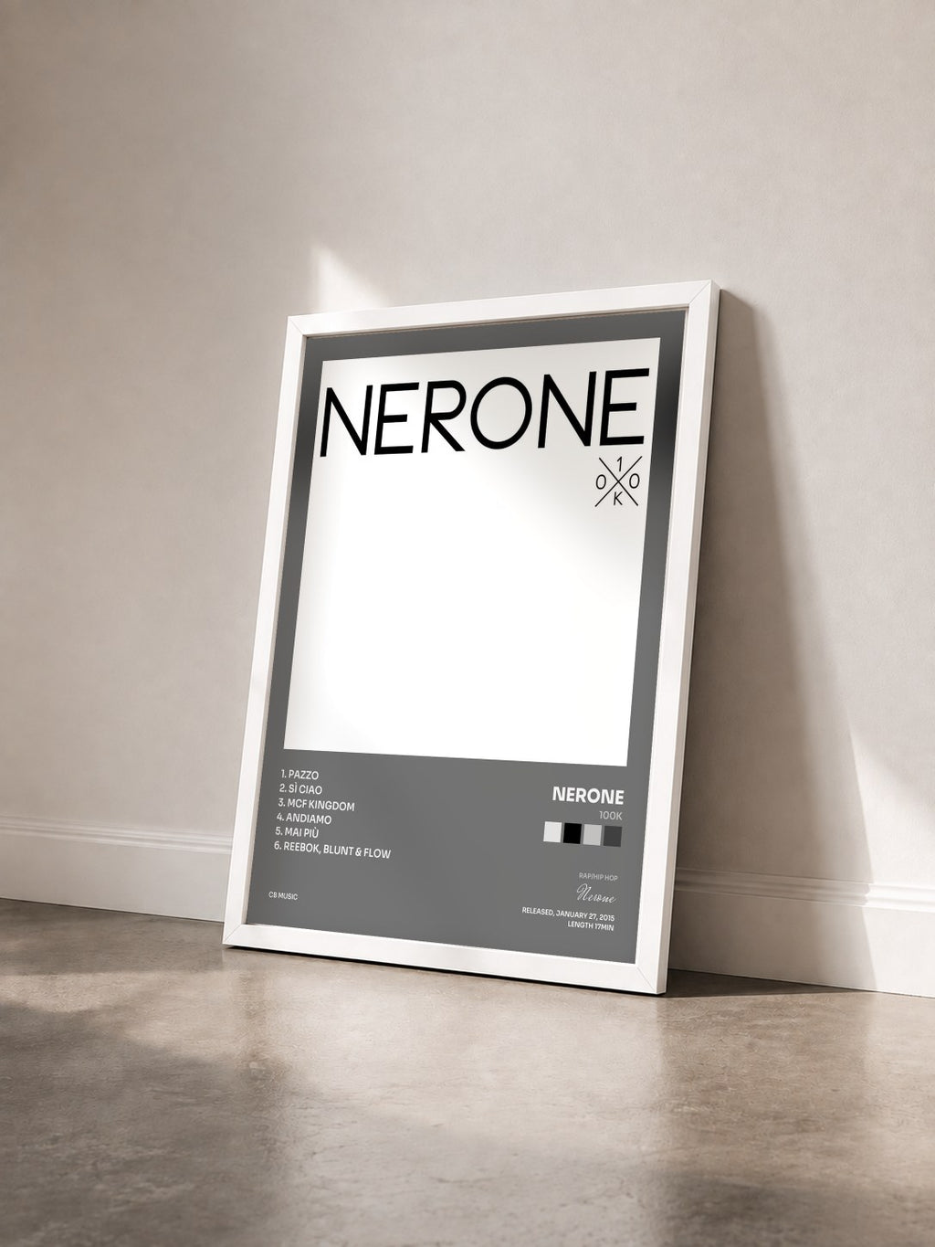 #blanc 100K by Nerone as a framed art print seen at an angle, white frame