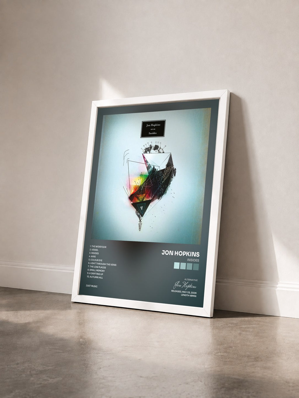 #blanc Tableau de l'album Insides de Jon Hopkins vu de trois quarts, cadre blanc