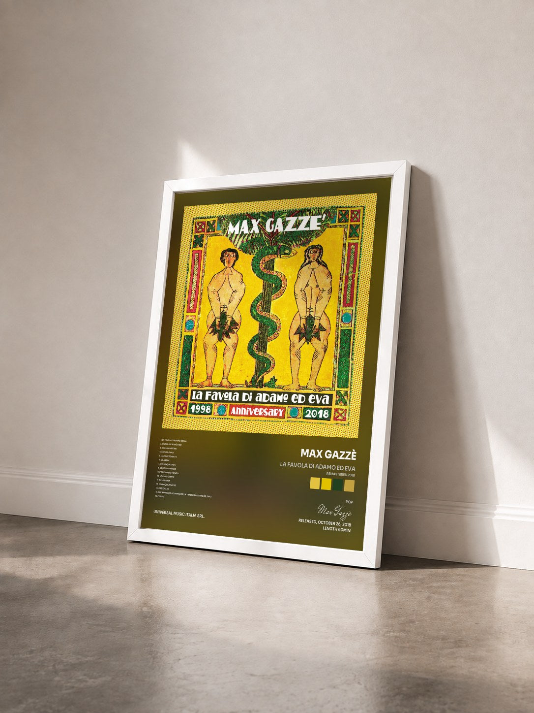#blanc Tableau de l'album La Favola Di Adamo Ed Eva (Remastered 2018) de Max Gazzè vu de trois quarts, cadre blanc