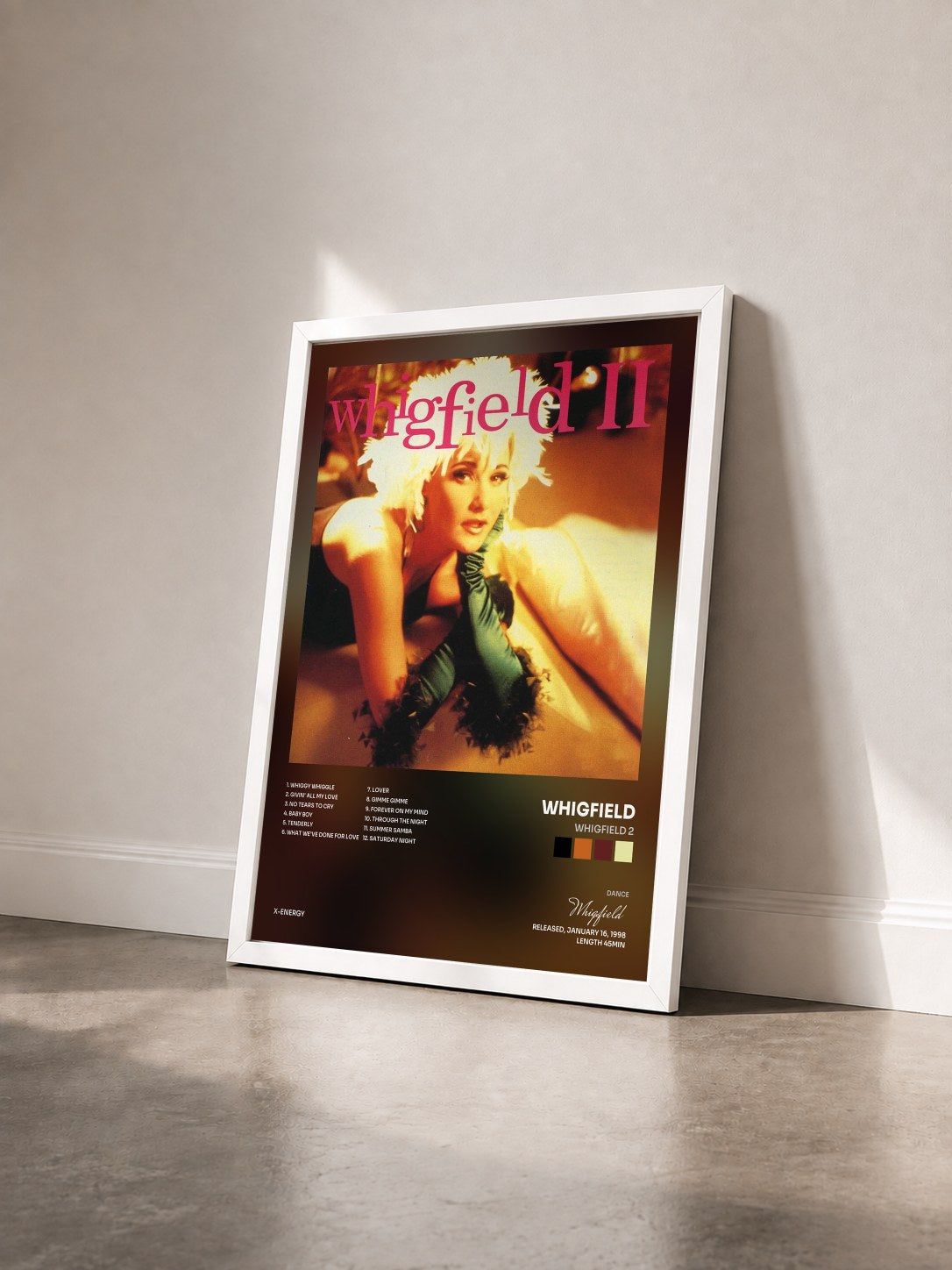 #blanc Tableau de l'album Whigfield 2 de Whigfield vu de trois quarts, cadre blanc