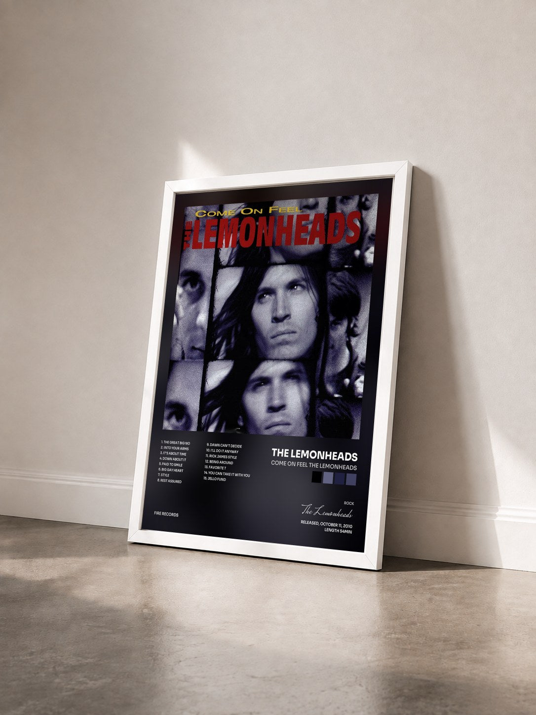 #blanc Tableau de l'album Come on Feel The Lemonheads de The Lemonheads vu de trois quarts, cadre blanc