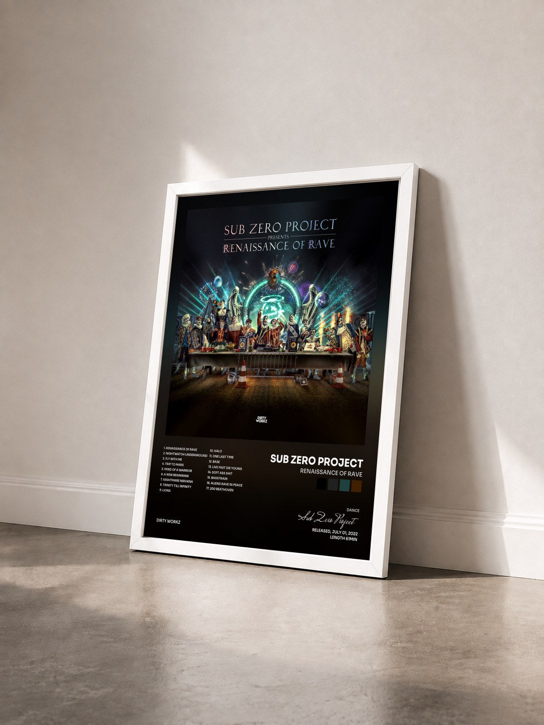 #blanc Tableau de l'album Renaissance Of Rave de Sub Zero Project vu de trois quarts, cadre blanc