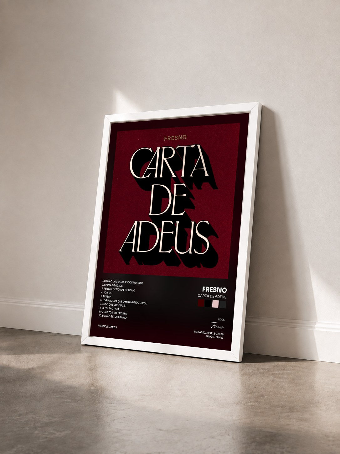 #blanc Tableau de l'album Carta de Adeus de Fresno vu de trois quarts, cadre blanc