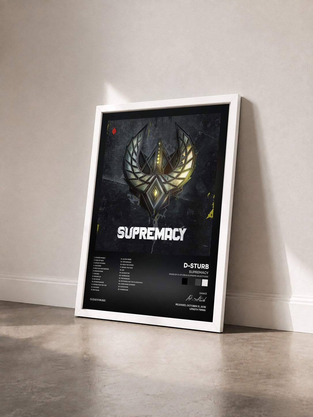 #blanc Tableau de l'album Supremacy (Mixed By D-Sturb & Supreme Selections) de D-Sturb vu de trois quarts, cadre blanc