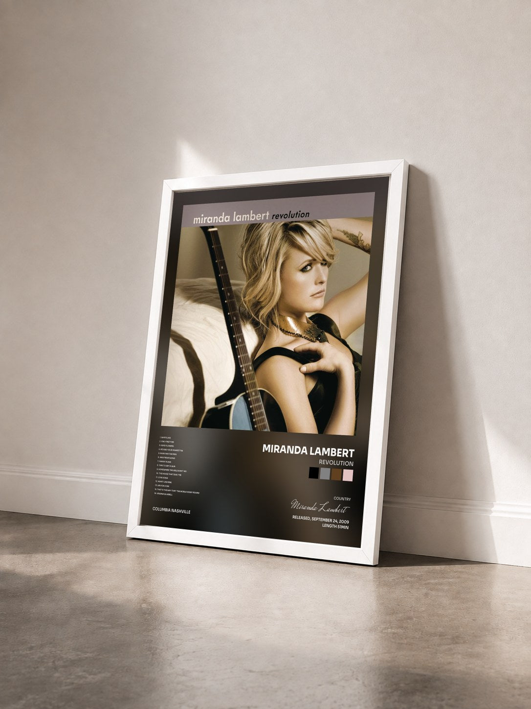 #blanc Tableau de l'album Revolution de Miranda Lambert vu de trois quarts, cadre blanc