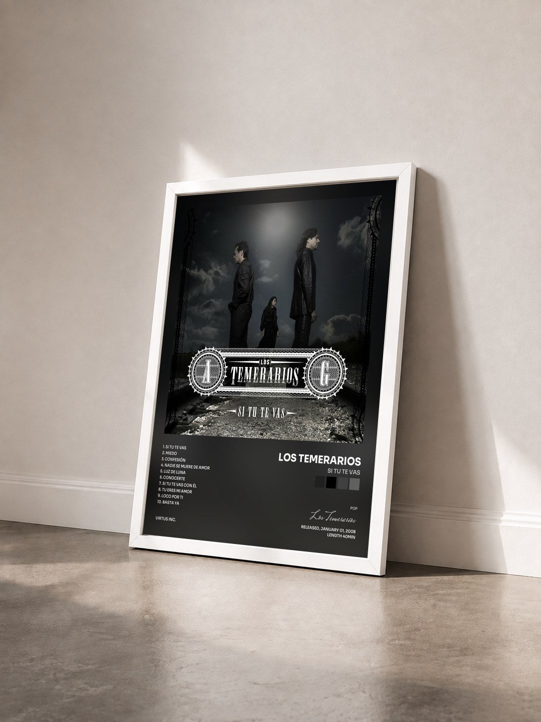 #blanc Tableau de l'album Si Tu Te Vas de Los Temerarios vu de trois quarts, cadre blanc