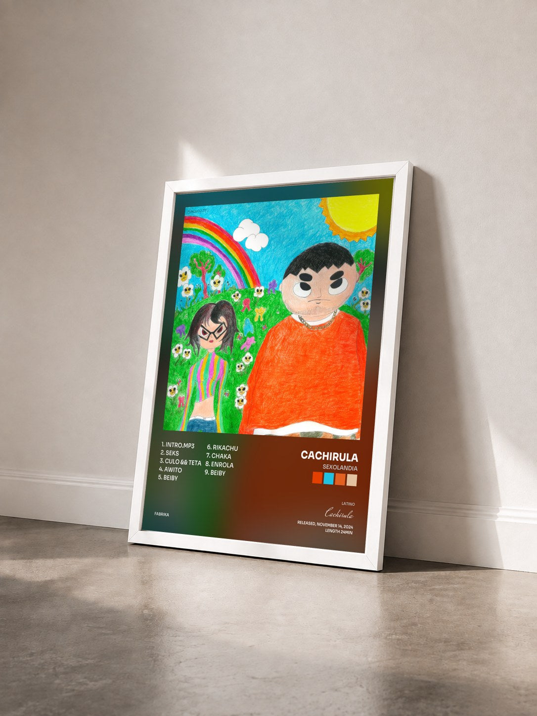#blanc Tableau de l'album SEXOLANDIA de Cachirula vu de trois quarts, cadre blanc