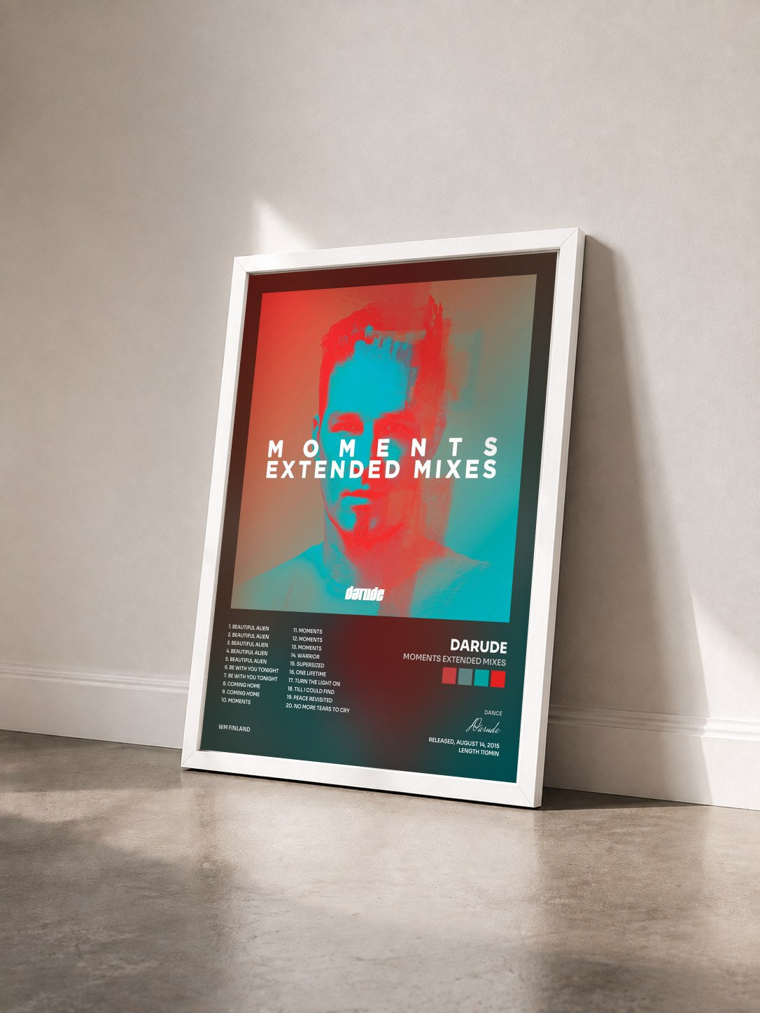 #blanc Tableau de l'album Moments Extended Mixes de Darude vu de trois quarts, cadre blanc