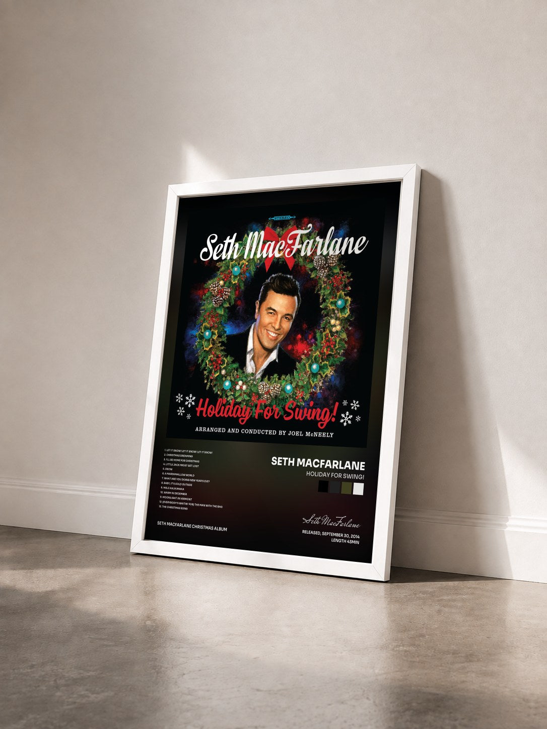 #blanc Tableau de l'album Holiday For Swing! de Seth MacFarlane vu de trois quarts, cadre blanc