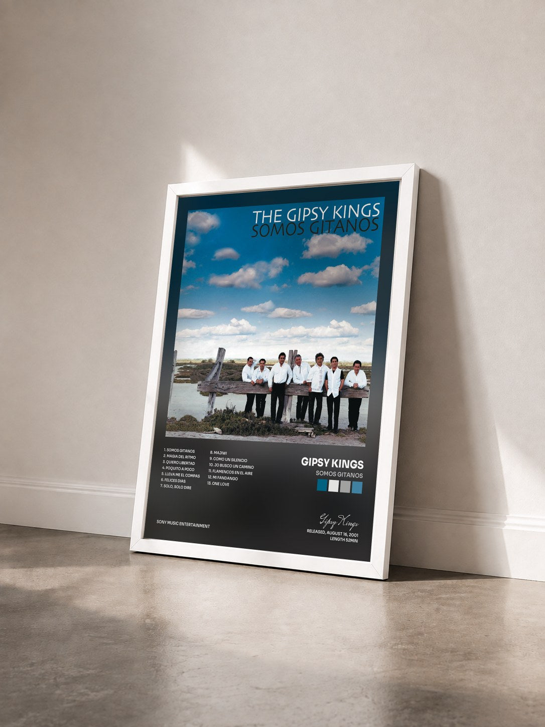 #blanc Tableau de l'album Somos Gitanos de Gipsy Kings vu de trois quarts, cadre blanc
