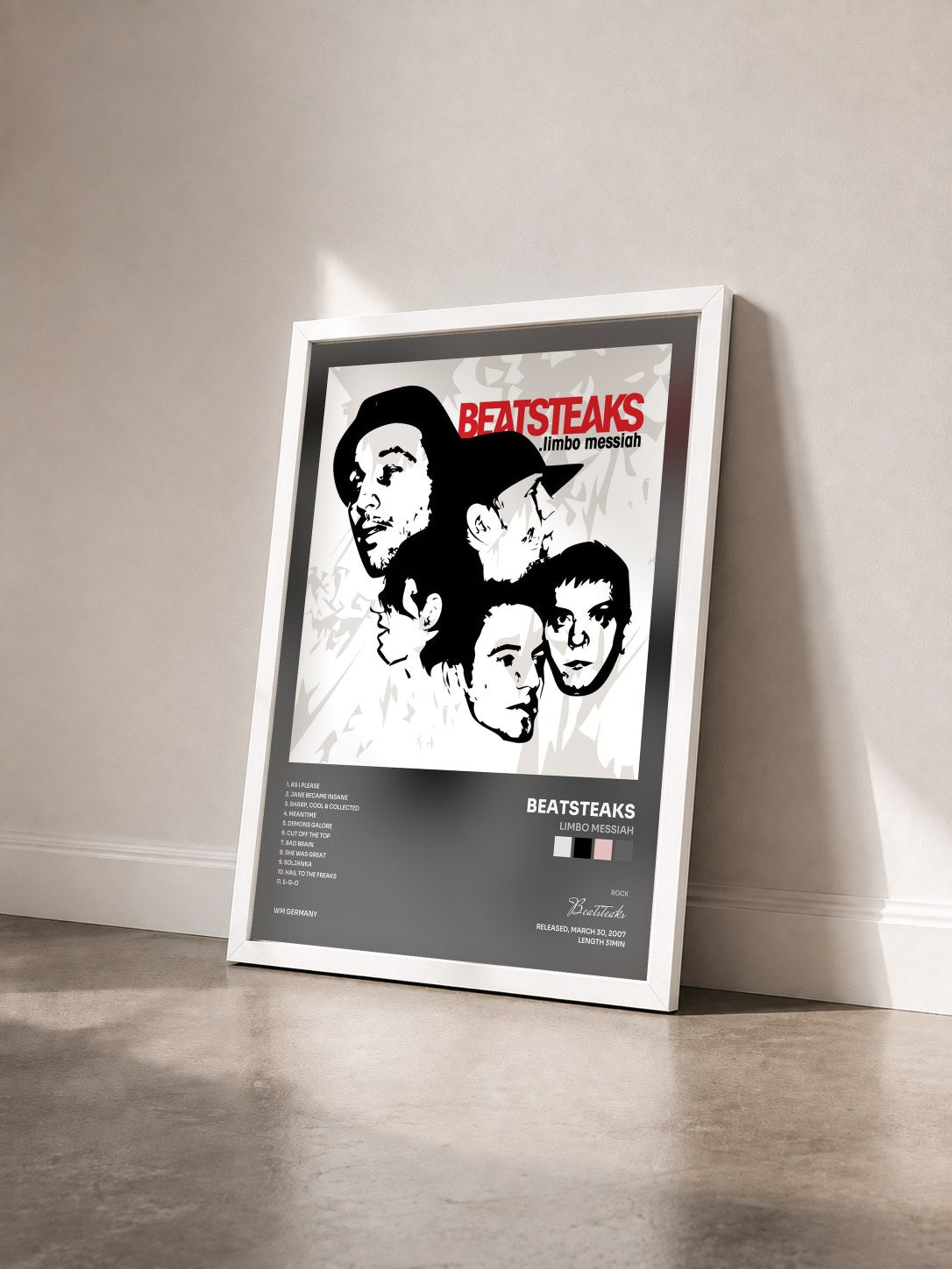 #blanc Tableau de l'album Limbo Messiah de Beatsteaks vu de trois quarts, cadre blanc