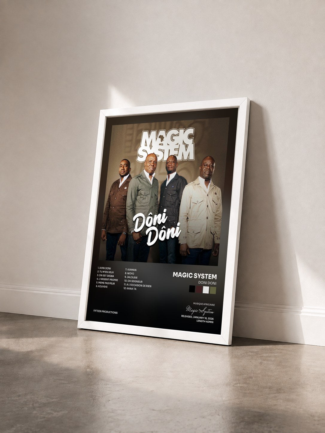 #blanc Tableau de l'album DONI DONI de Magic System vu de trois quarts, cadre blanc