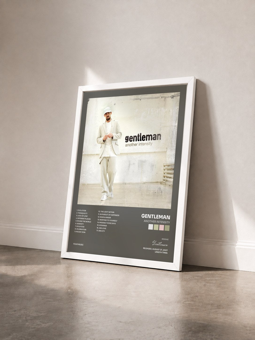 #blanc Tableau de l'album Another Intensity de Gentleman vu de trois quarts, cadre blanc