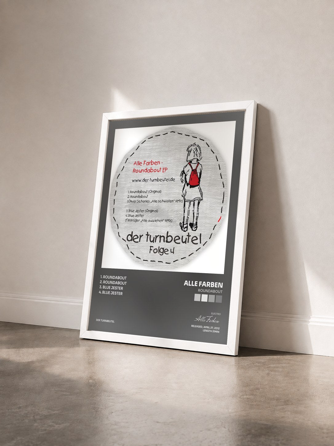 #blanc Tableau de l'album Roundabout de Alle Farben vu de trois quarts, cadre blanc