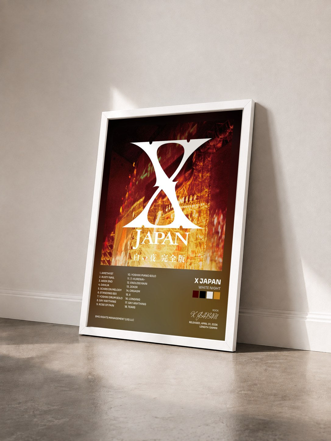 #blanc Tableau de l'album White Night de X JAPAN vu de trois quarts, cadre blanc