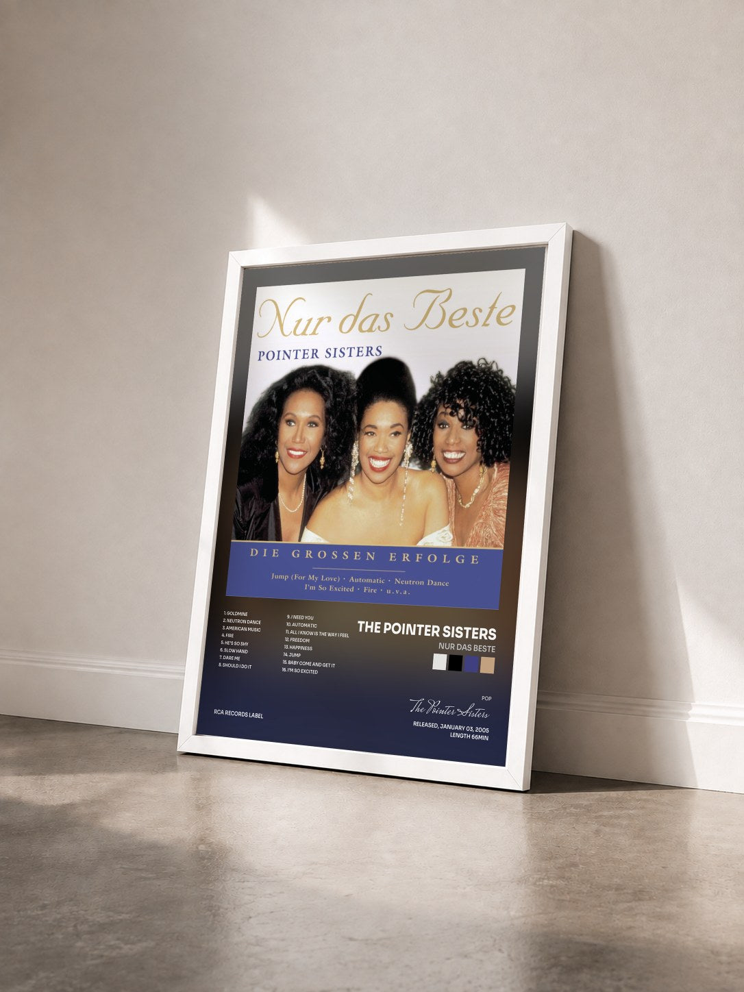 #blanc Tableau de l'album Nur das Beste de The Pointer Sisters vu de trois quarts, cadre blanc