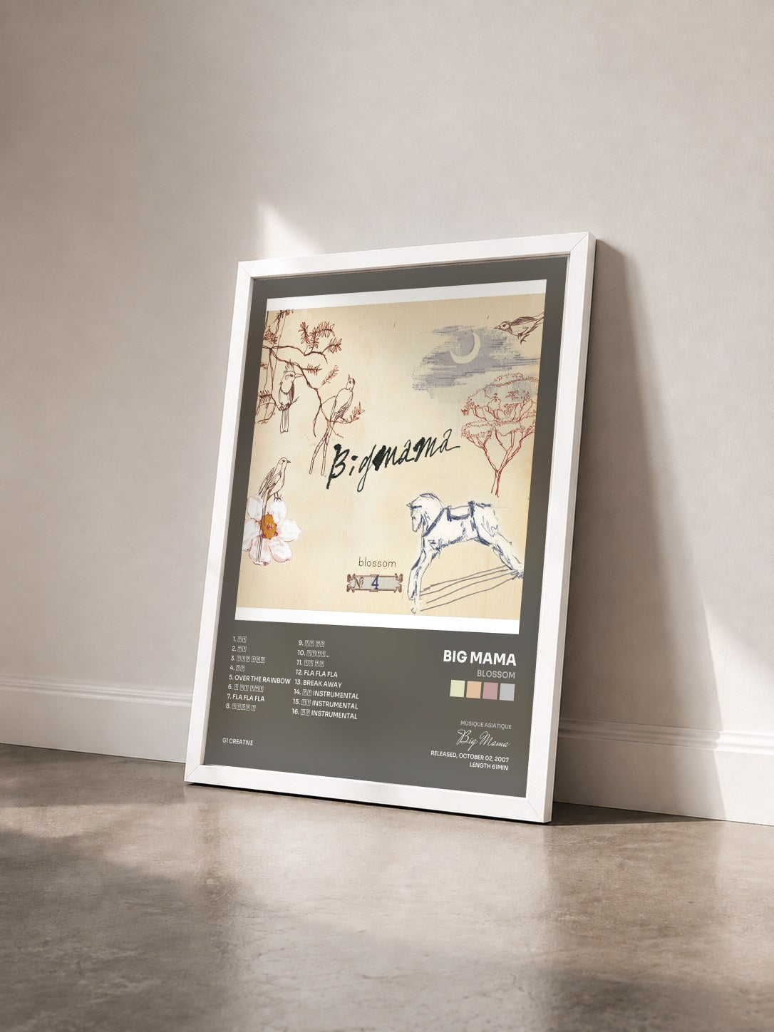 #blanc Tableau de l'album Blossom de Big Mama vu de trois quarts, cadre blanc