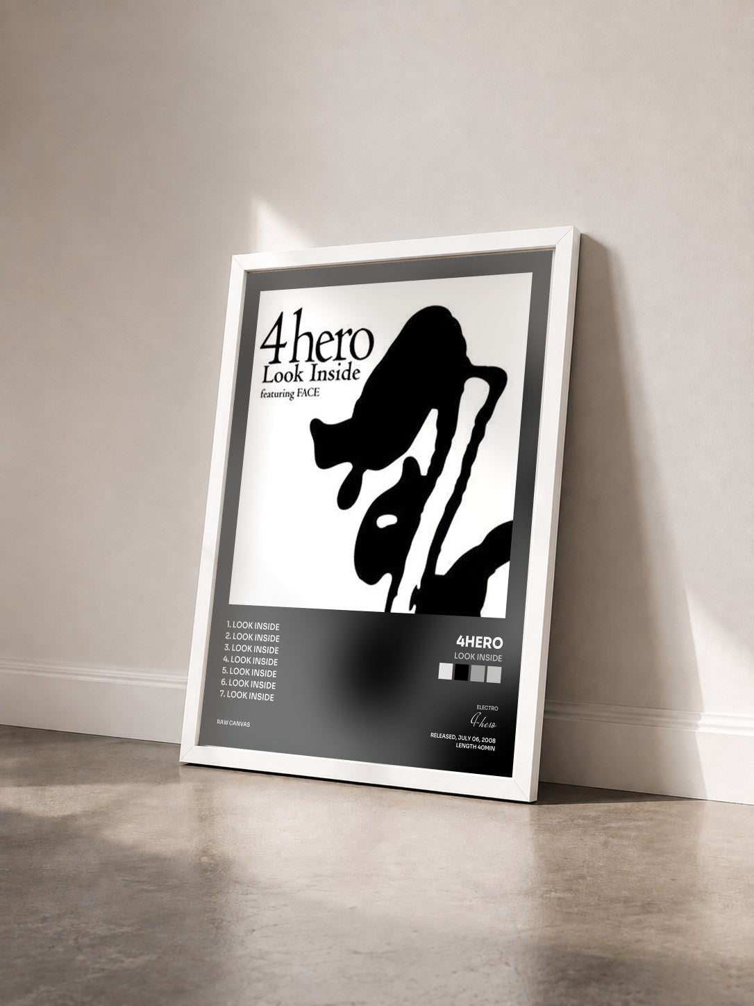 #blanc Tableau de l'album Look Inside de 4hero vu de trois quarts, cadre blanc