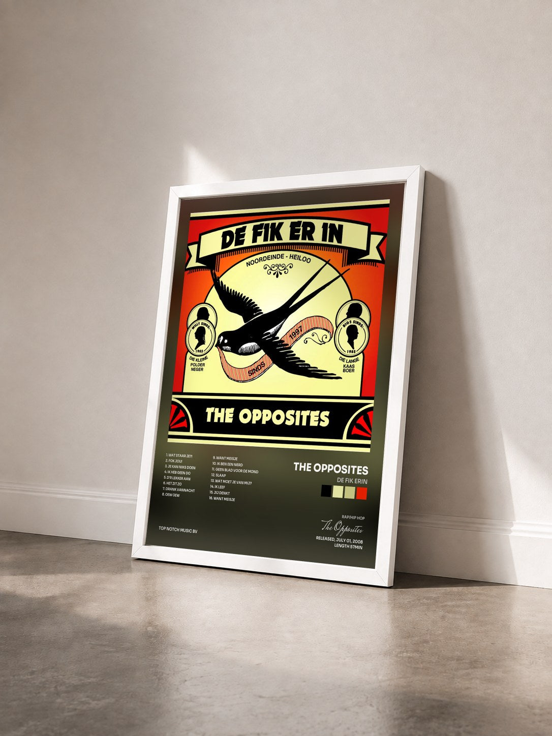 #blanc Tableau de l'album De Fik Erin de The Opposites vu de trois quarts, cadre blanc