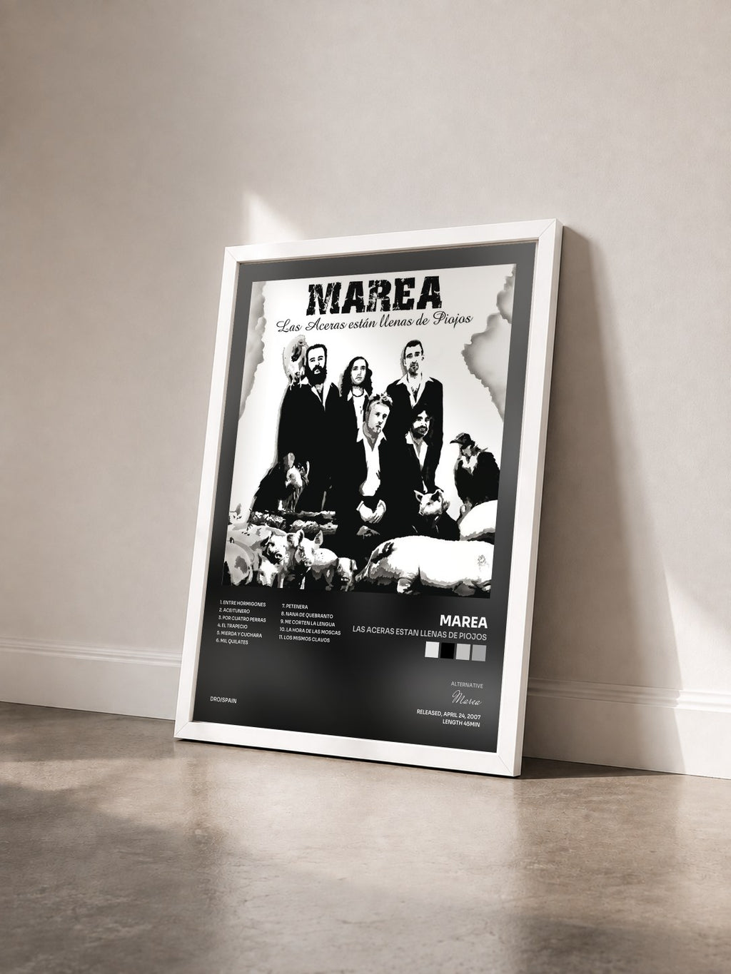 #blanc Tableau de l'album Las aceras estan llenas de piojos de Marea vu de trois quarts, cadre blanc