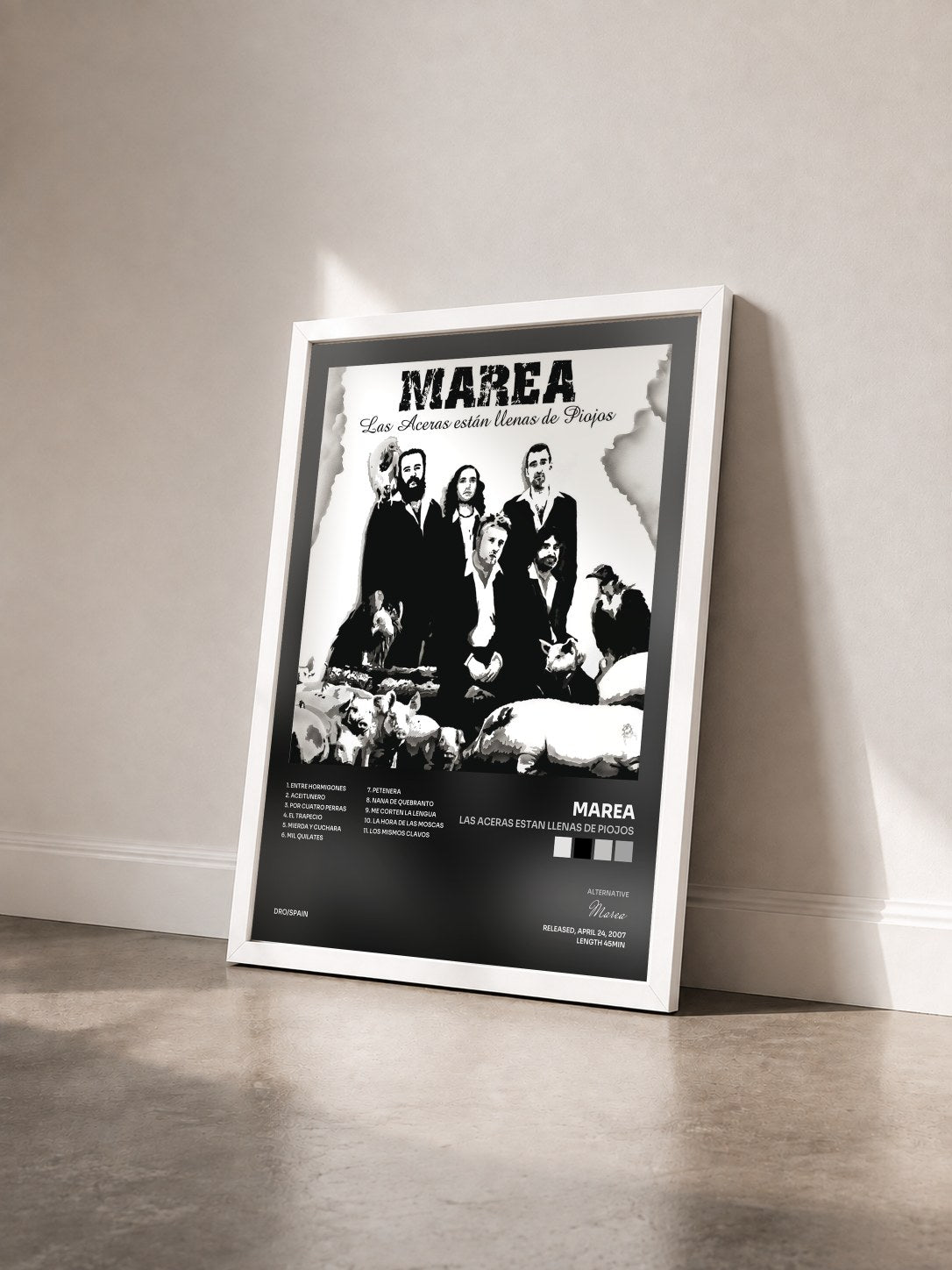 #blanc Tableau de l'album Las aceras estan llenas de piojos de Marea vu de trois quarts, cadre blanc