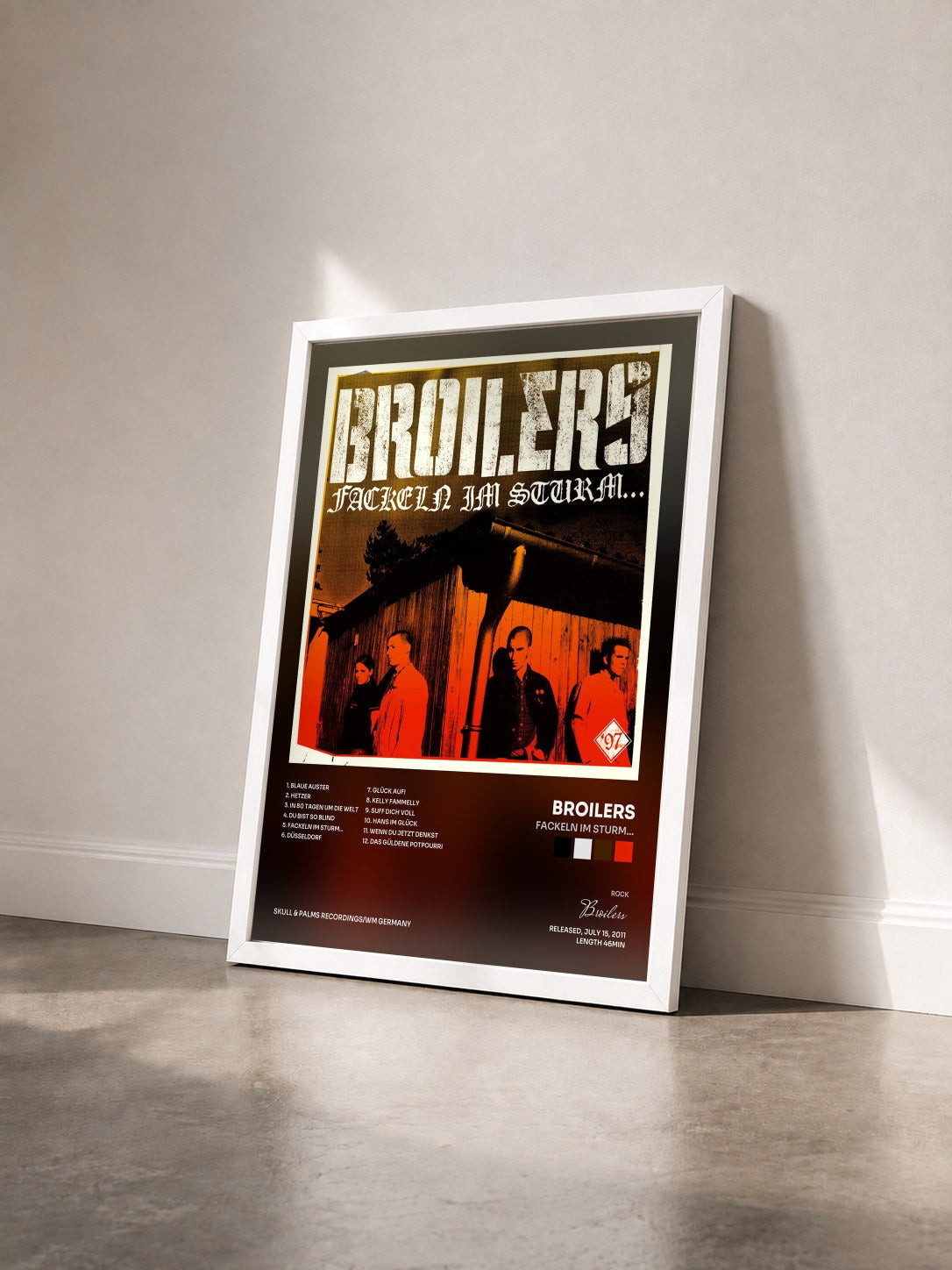 #blanc Tableau de l'album Fackeln im Sturm... de Broilers vu de trois quarts, cadre blanc