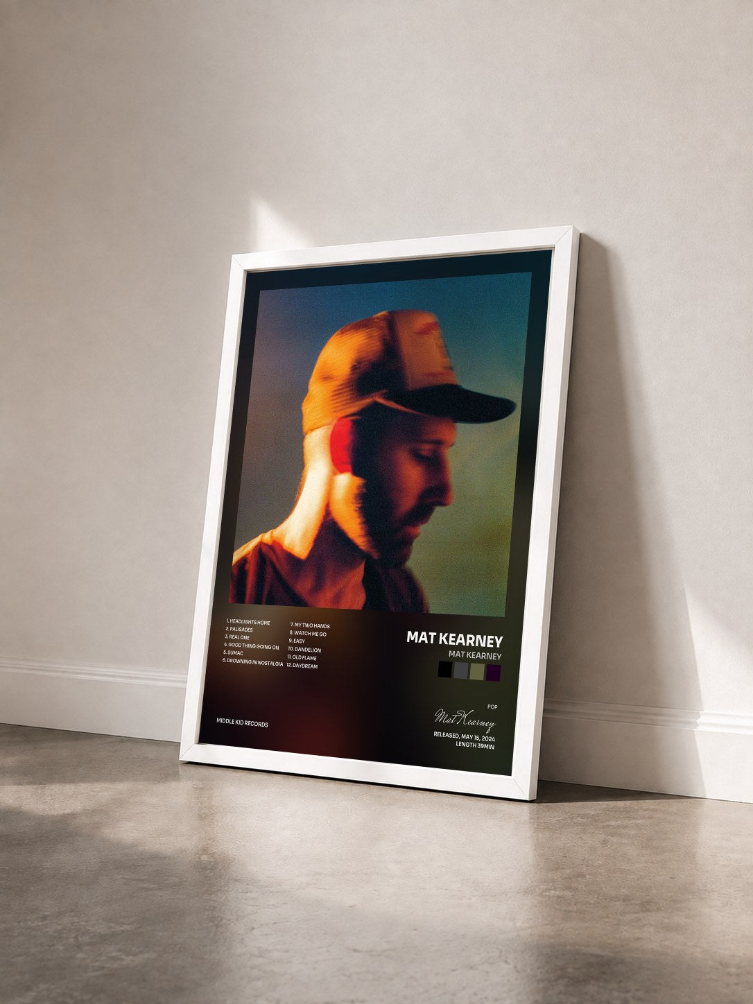 #blanc Tableau de l'album Mat Kearney de Mat Kearney vu de trois quarts, cadre blanc
