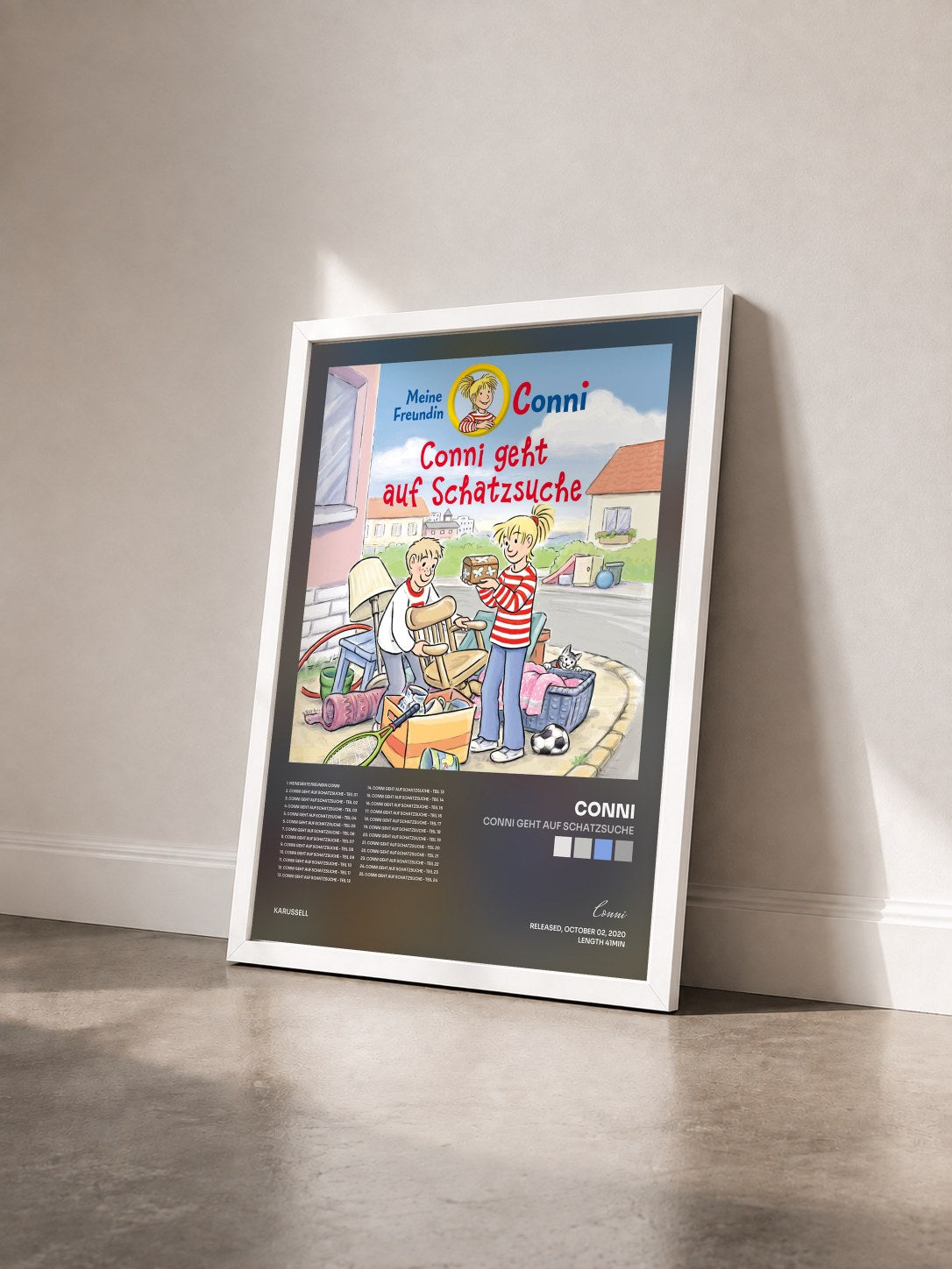 #blanc Tableau de l'album Conni geht auf Schatzsuche de Conni vu de trois quarts, cadre blanc