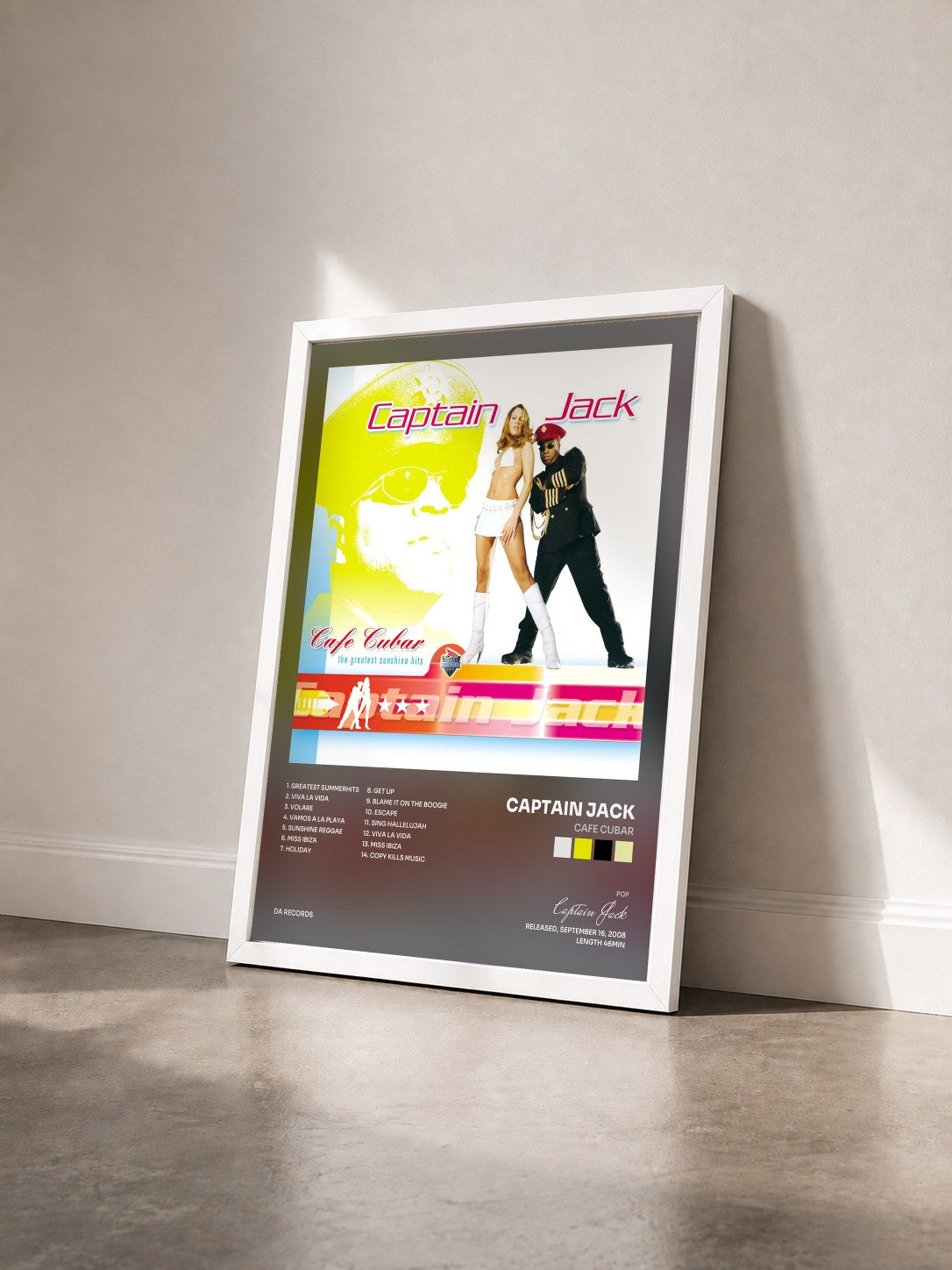 #blanc Tableau de l'album Cafe Cubar de Captain Jack vu de trois quarts, cadre blanc