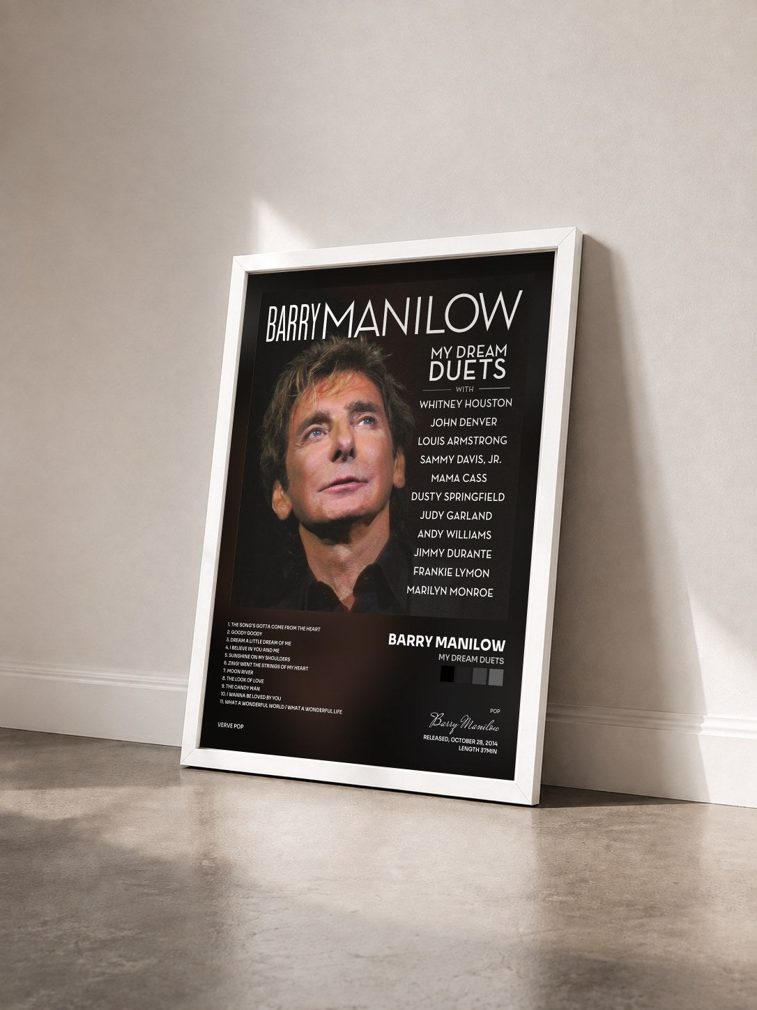 #blanc Tableau de l'album My Dream Duets de Barry Manilow vu de trois quarts, cadre blanc