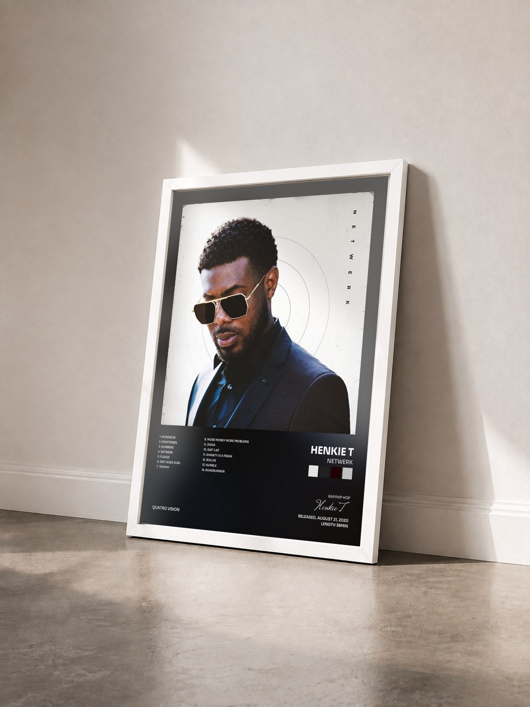 #blanc Tableau de l'album Netwerk de Henkie T vu de trois quarts, cadre blanc