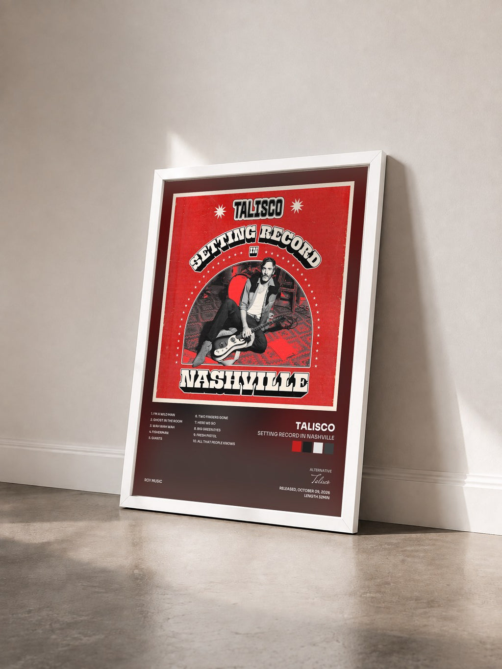 #blanc Tableau de l'album Setting Record in Nashville de Talisco vu de trois quarts, cadre blanc