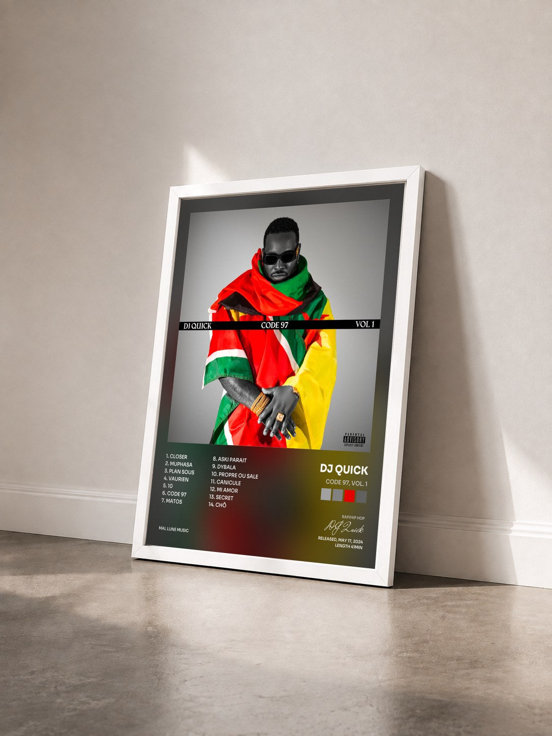 #blanc Tableau de l'album CODE 97, Vol. 1 de DJ Quick vu de trois quarts, cadre blanc