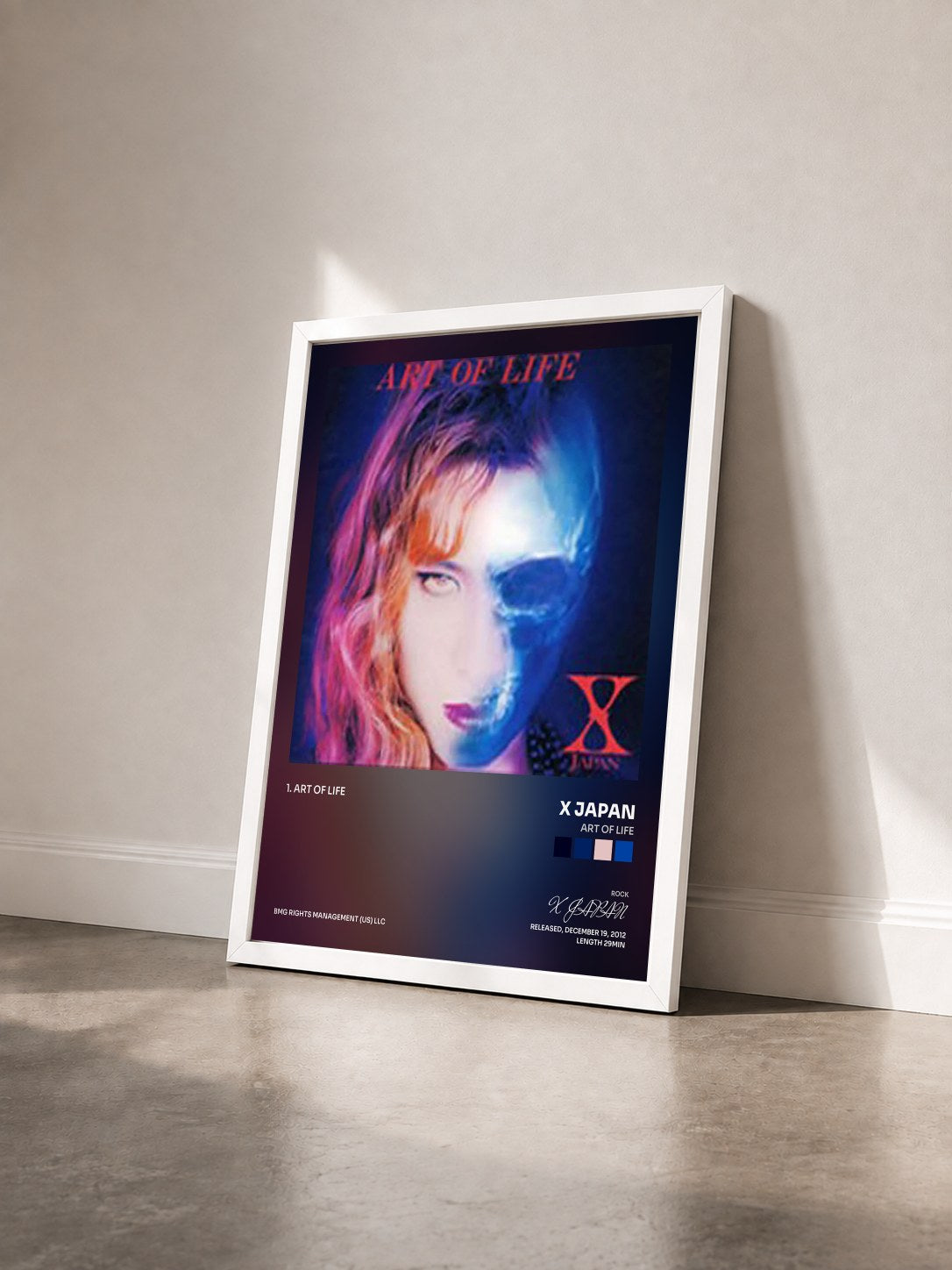 #blanc Tableau de l'album Art Of Life de X JAPAN vu de trois quarts, cadre blanc