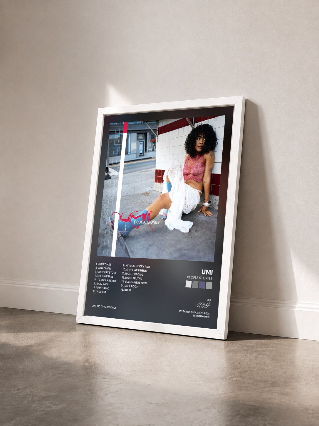 #blanc Tableau de l'album people stories de UMI vu de trois quarts, cadre blanc