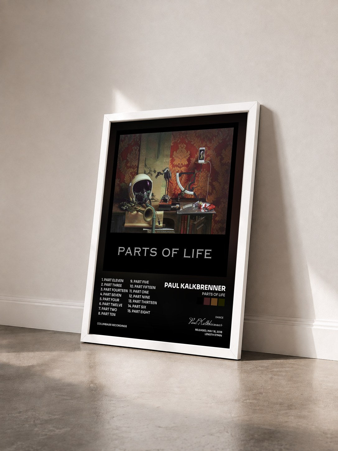 #blanc Tableau de l'album Parts of Life de Paul Kalkbrenner vu de trois quarts, cadre blanc