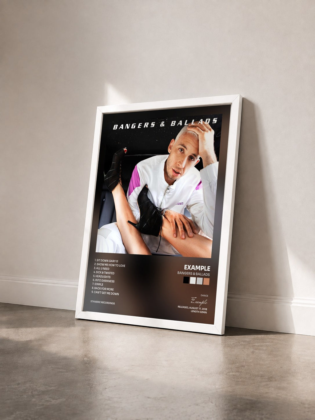 #blanc Tableau de l'album Bangers & Ballads de Example vu de trois quarts, cadre blanc