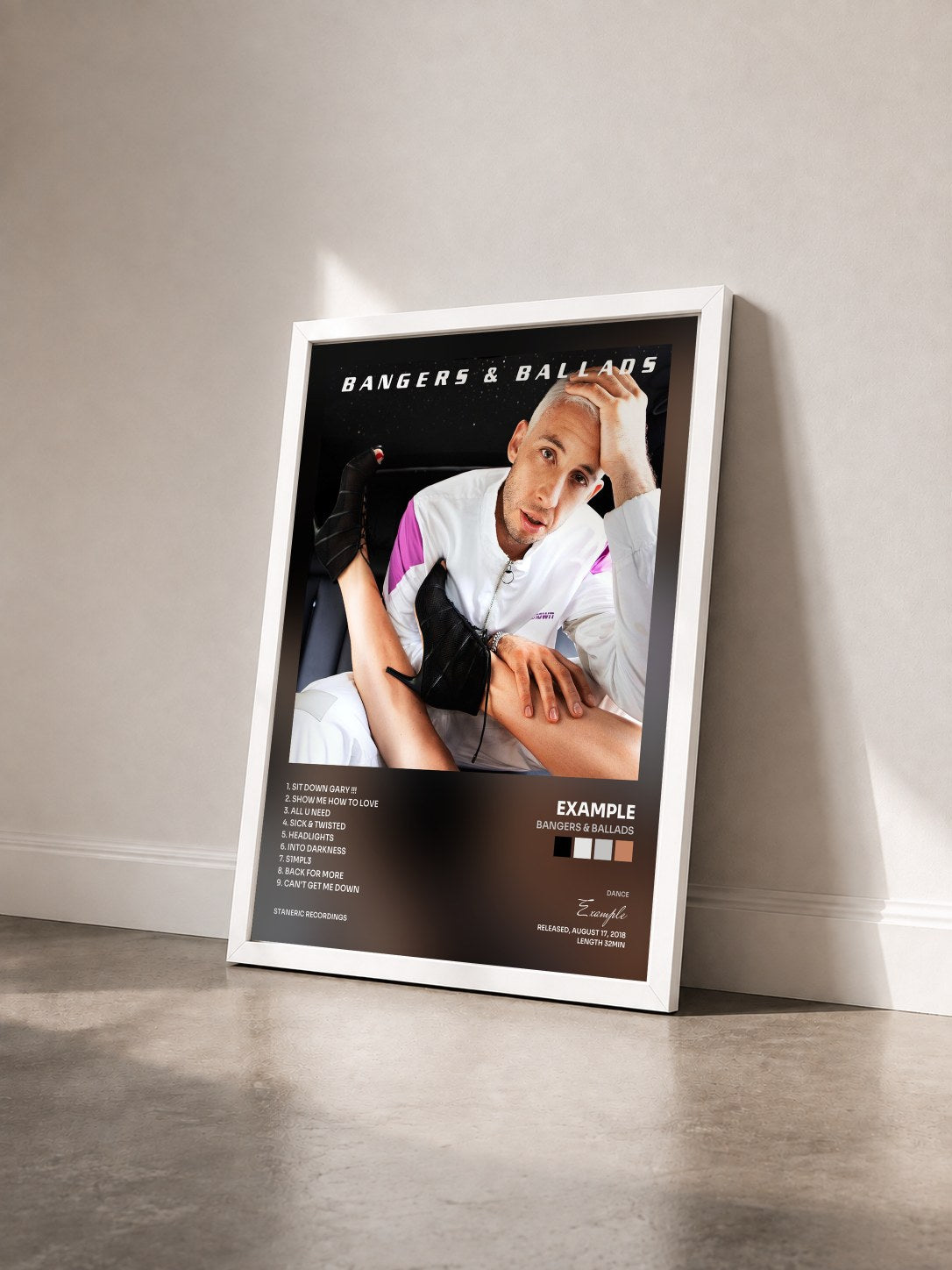#blanc Tableau de l'album Bangers & Ballads de Example vu de trois quarts, cadre blanc