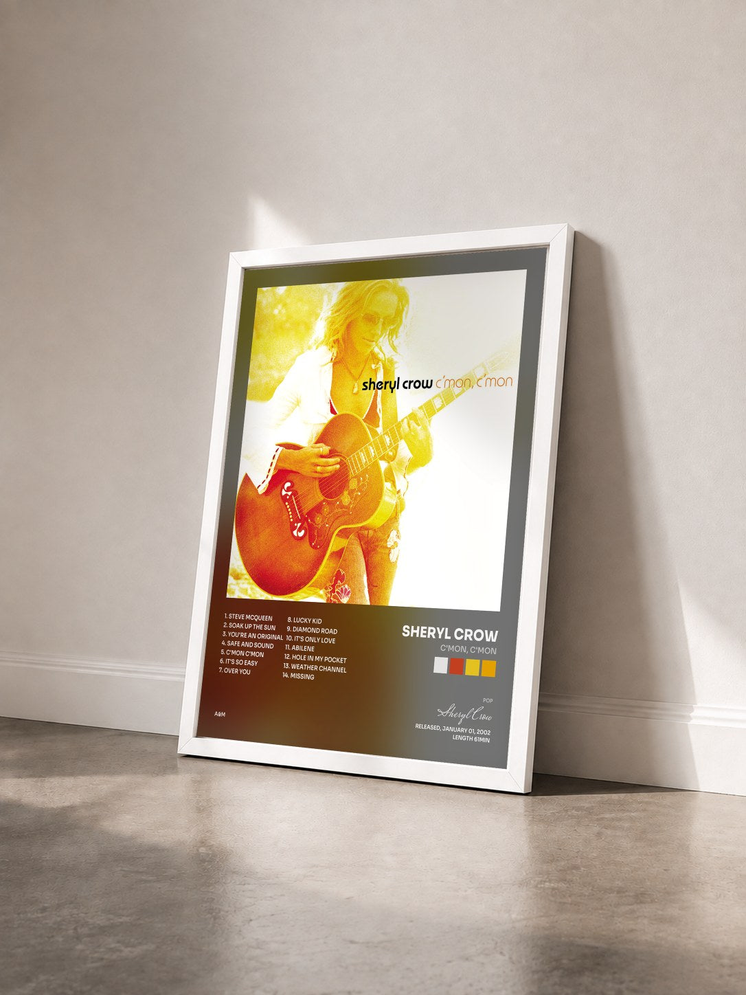 #blanc Tableau de l'album C'mon, C'mon de Sheryl Crow vu de trois quarts, cadre blanc
