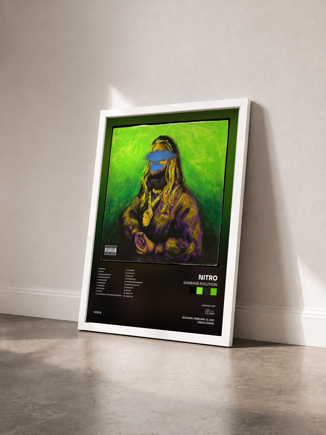 #blanc Tableau de l'album GarbAge Evilution de Nitro vu de trois quarts, cadre blanc