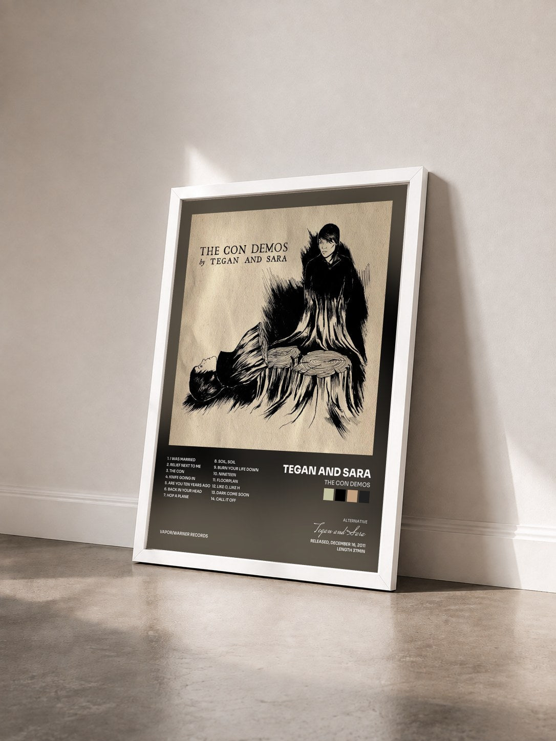 #blanc Tableau de l'album The Con Demos de Tegan and Sara vu de trois quarts, cadre blanc