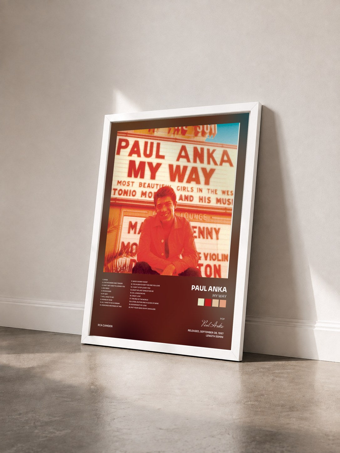 #blanc Tableau de l'album My Way de Paul Anka vu de trois quarts, cadre blanc